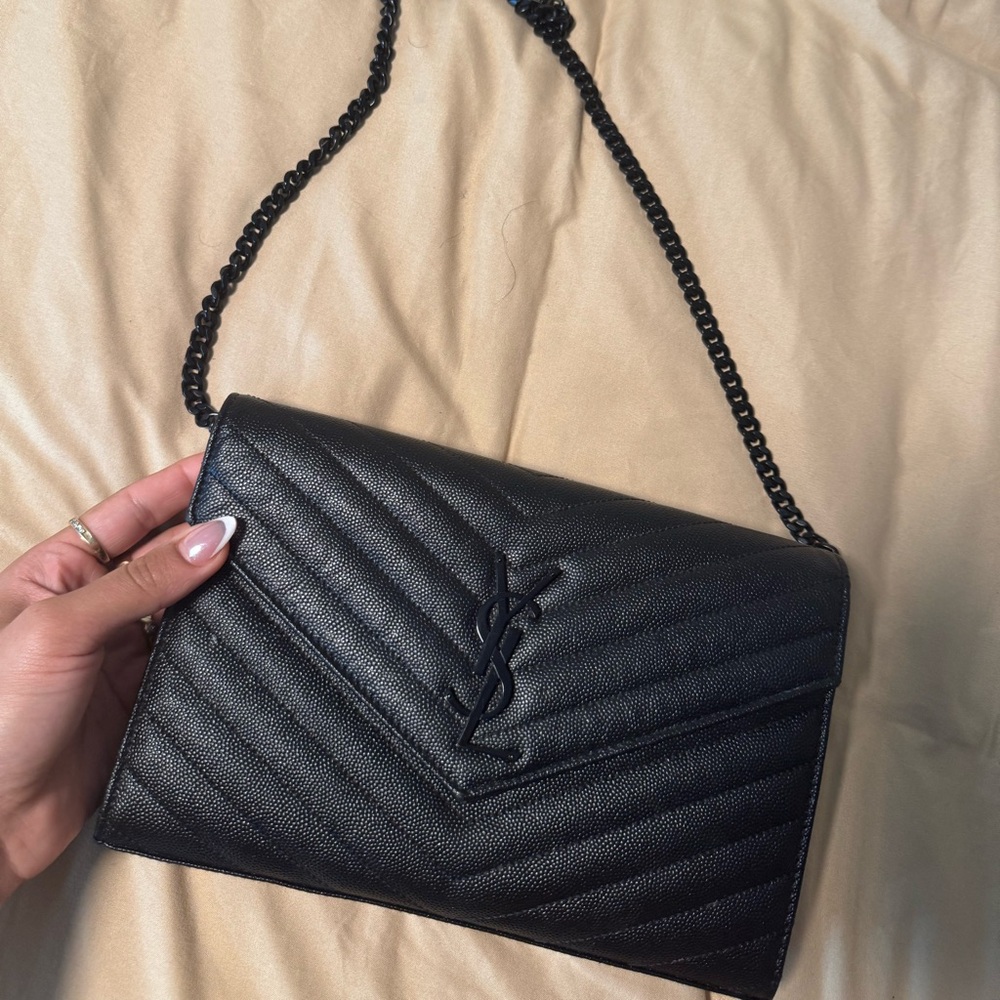 Yves Saint Laurent Black Chevron Crossbody Bag